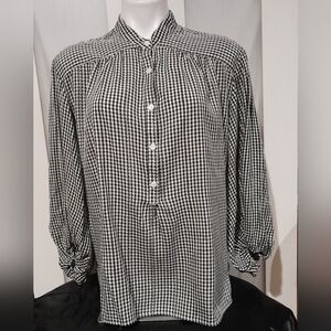 Max Studio - Black & White Gingham Style Long Sleeve Button Up Blouse, Size Med